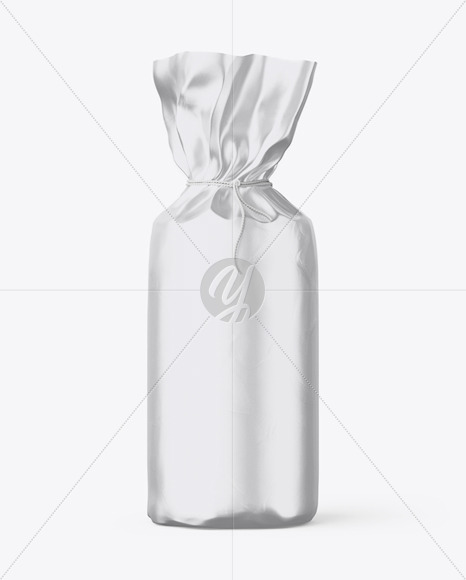 Matte Alluminium Metallic Foil Bottle Wrapping With Rope Mockup - Front View