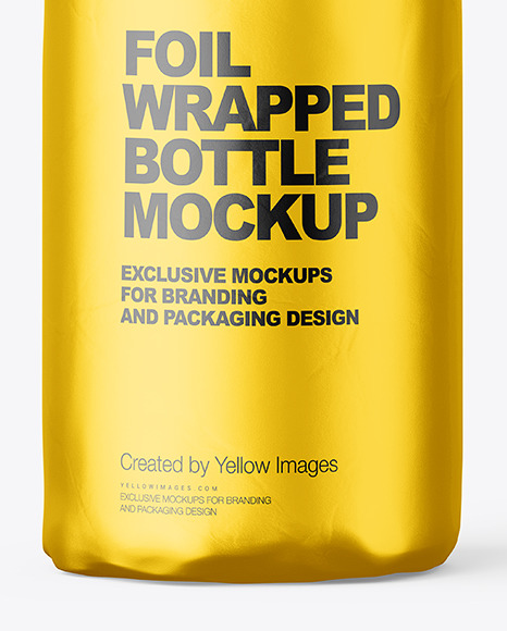 Matte Alluminium Metallic Foil Bottle Wrapping With Rope Mockup - Front View