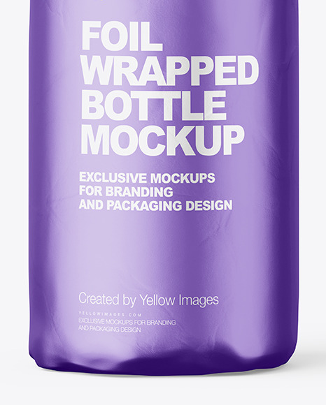 Matte Alluminium Metallic Foil Bottle Wrapping With Rope Mockup - Front View