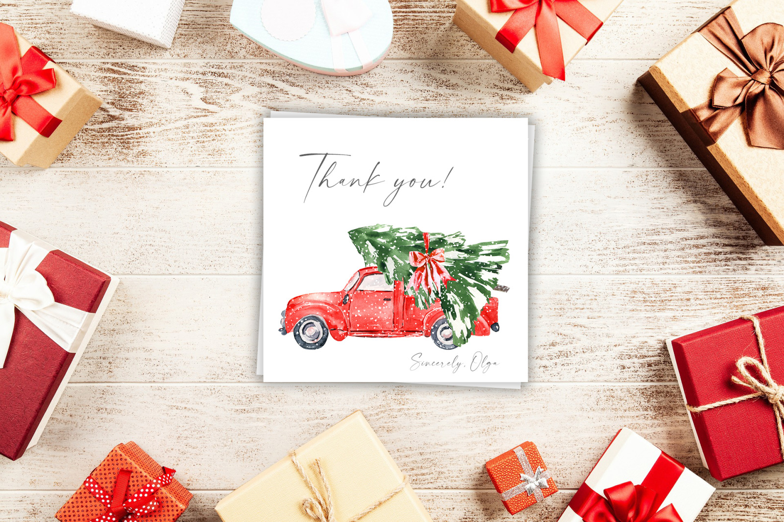 Watercolor red christmas truck clipart, Hand drawn vintage red truck with christmas tree png