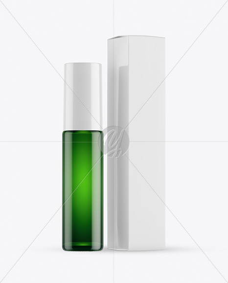 Green Glass Roller Bottle with Box Mockup