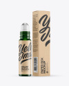 Green Glass Roller Bottle with Kraft Box Mockup