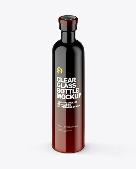 Clear Glass Bottle with Shrink Sleeve Mockup