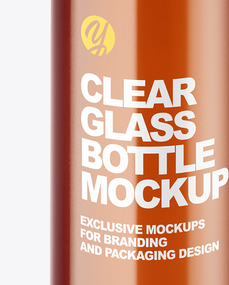 Clear Glass Bottle with Shrink Sleeve Mockup