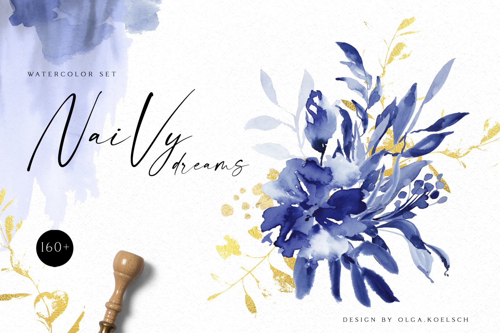 Navy blue watercolor graphics for wedding invitations, wedding templates, social media, instagram, W