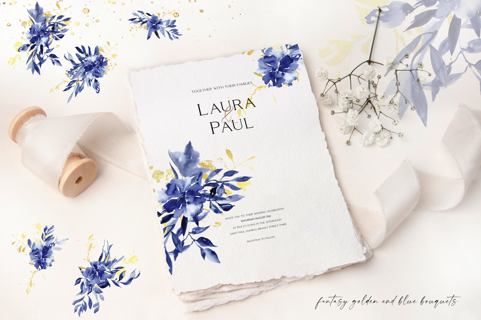 Navy blue watercolor graphics for wedding invitations, wedding templates, social media, instagram, W