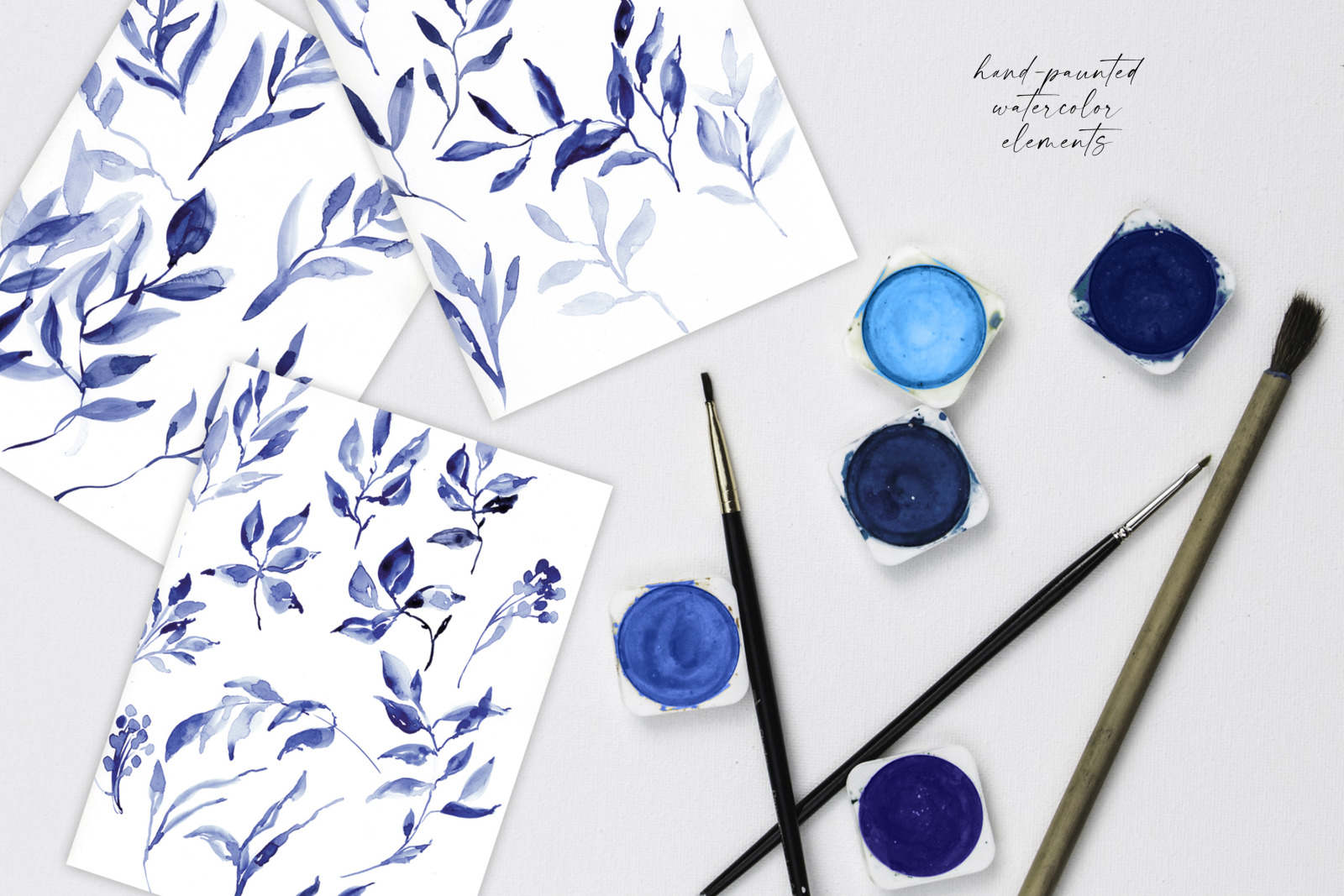 Navy blue watercolor graphics for wedding invitations, wedding templates, social media, instagram, W