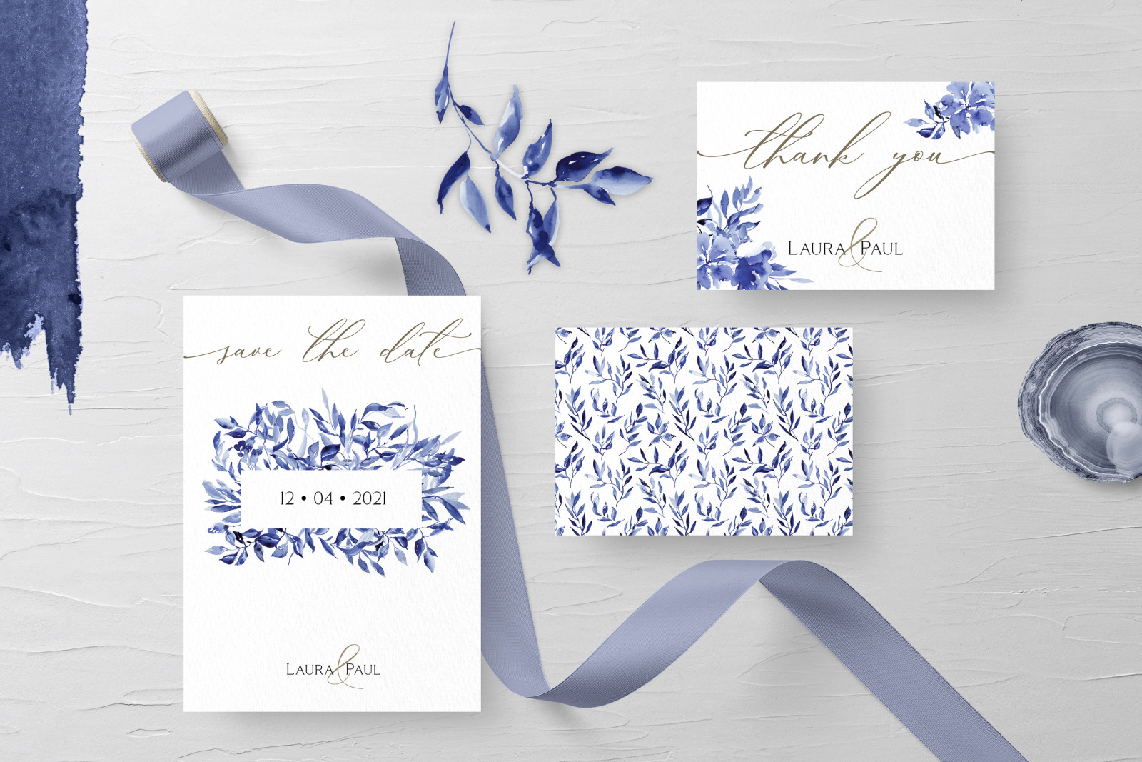 Navy blue watercolor graphics for wedding invitations, wedding templates, social media, instagram, W