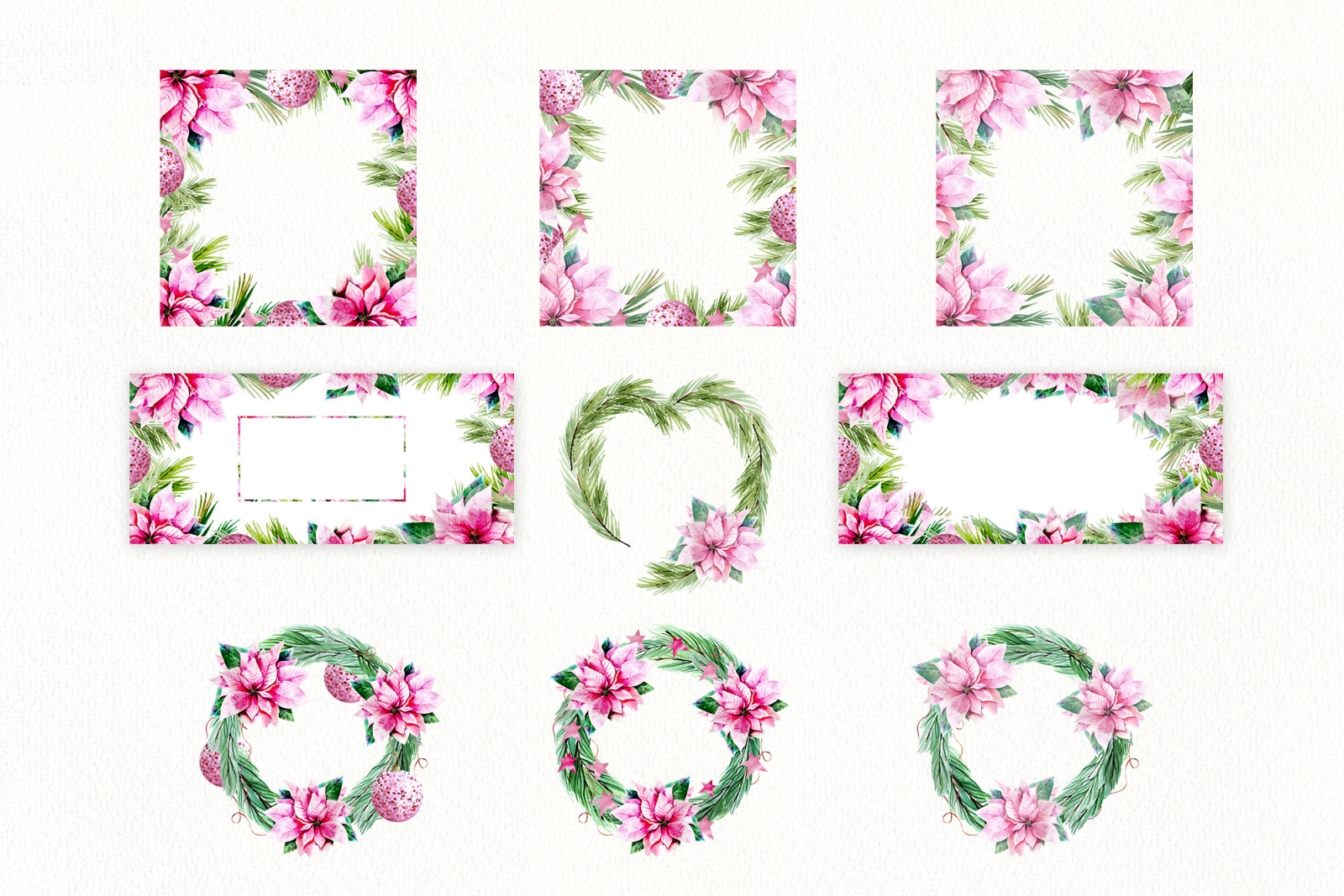 Watercolor Pink poinsettia and eucalyptus clipart, Pink Christmas decoration for digital scrapbookin Watercolor Pink poinsettia and eucalyptus clipart, Pink Christmas decoration for digital scrapbookin