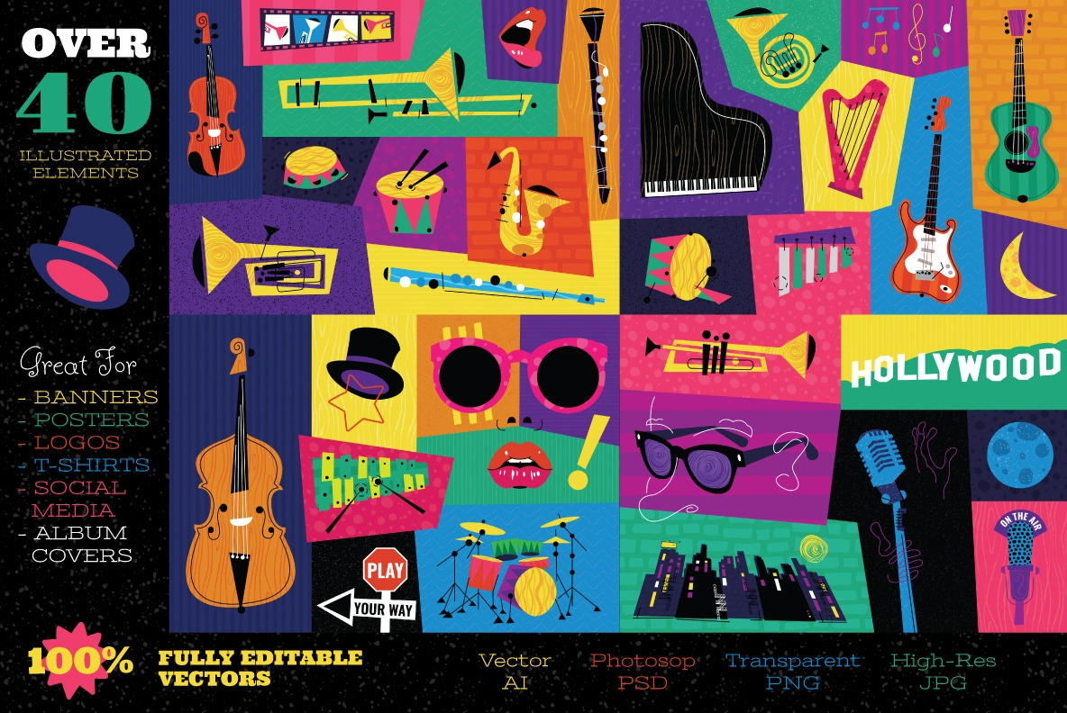 Musical : Jazz Inspired Instrument Illustration Collection Musical : Jazz Inspired Instrument Illustration Collection