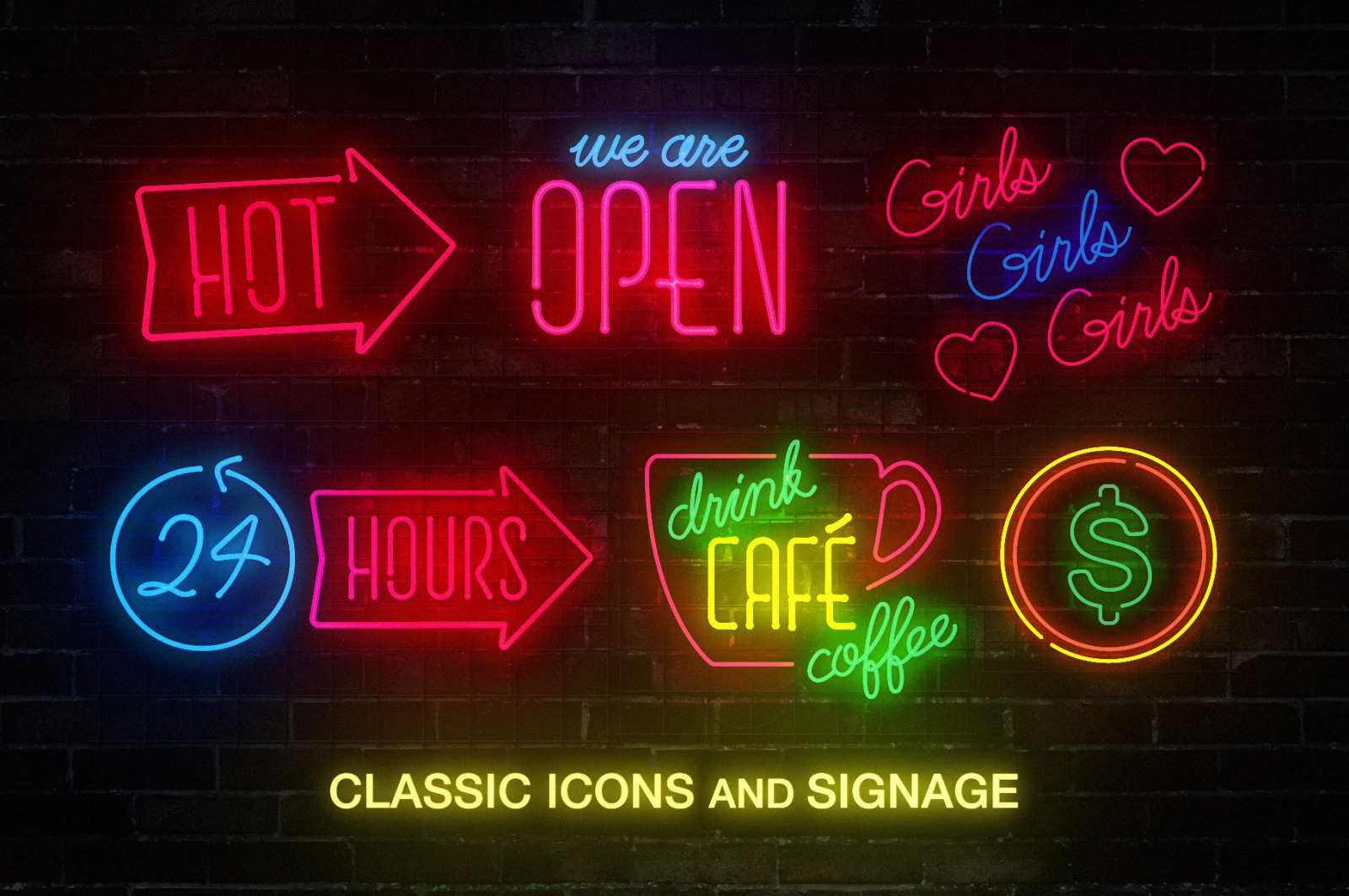 Retro Neon Sign Collection: Volume One on Yellow Images Creative Store ...