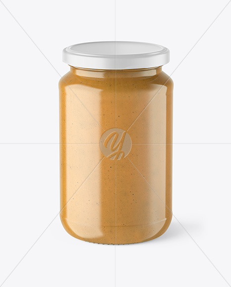 Clear Glass Jar with Peanut Butter Mockup