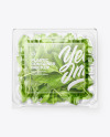 Transparent Plastic Container with Green Spinach Leaves Mockup - Top View