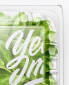 Transparent Plastic Container with Green Spinach Leaves Mockup - Top View