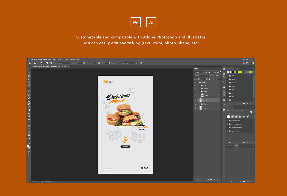 Fast Food Instagram Post and Story Template