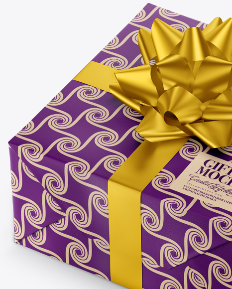 Textured Paper Gift Box with Matte Metallic Bow Mockup