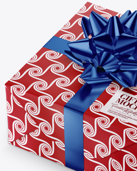 Textured Paper Gift Box with Metallic Bow Mockup