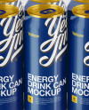 Transparent Pack with 6 Glossy Cans Mockup - Front View (High-Angle Shot)