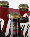 White Paper 6 Pack Amber Bottle Carrier Mockup - Half Side View (High-Angle Shot)