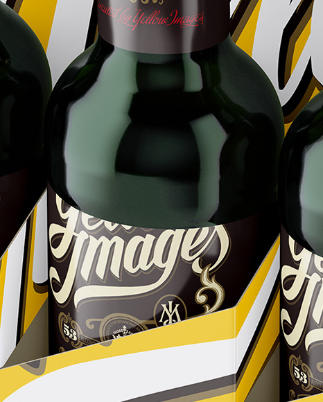 White Paper 6 Pack Green Bottle Carrier Mockup - Half Side View (High-Angle Shot)