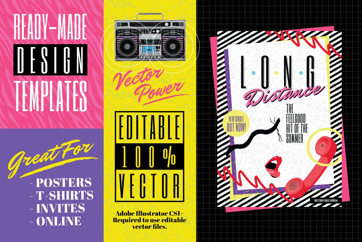 1980s Retro Poster Templates and Illustrations