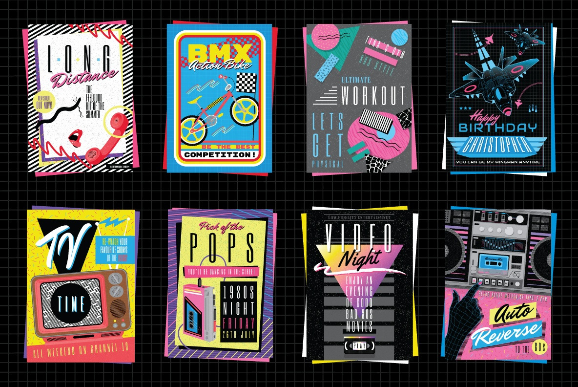 1980s Retro Poster Templates and Illustrations