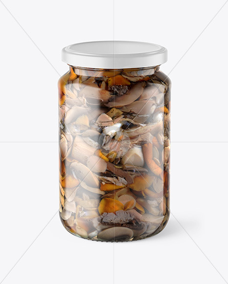 Clear Glass Jar with Marinated Mixed Mushrooms Mockup