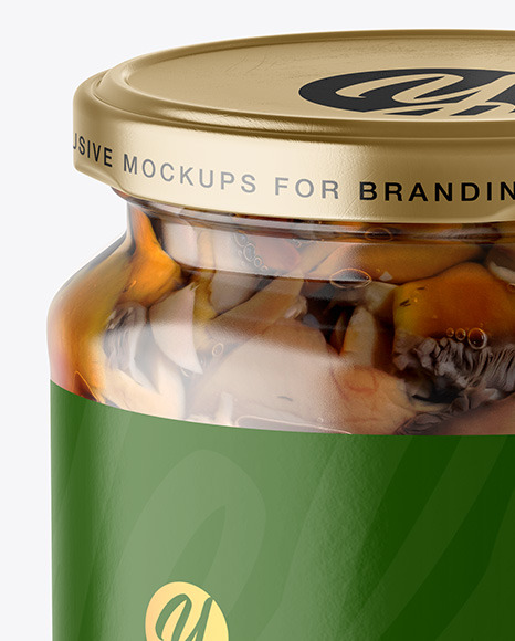 Clear Glass Jar with Marinated Mixed Mushrooms Mockup