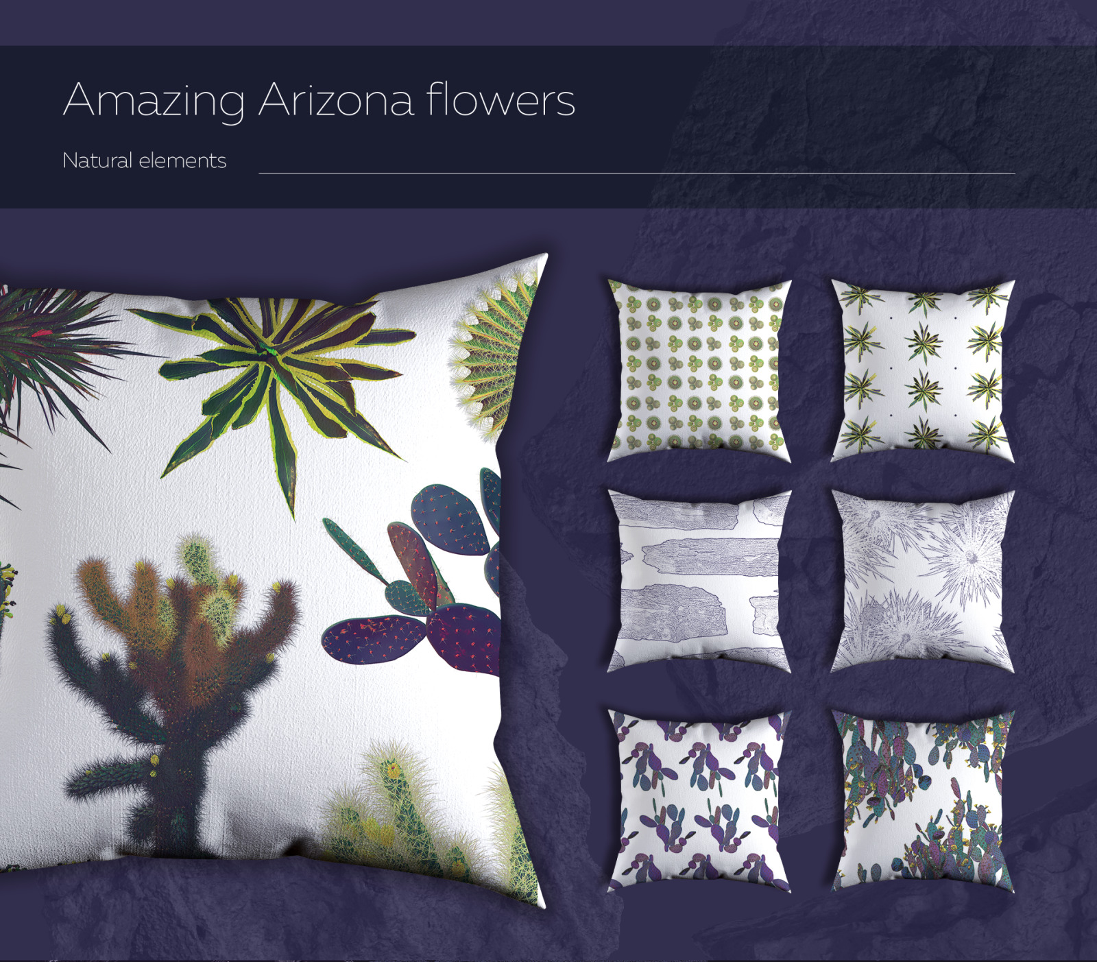 Night Arizona #02, 465 cactus and rock mockups + 70 patterns