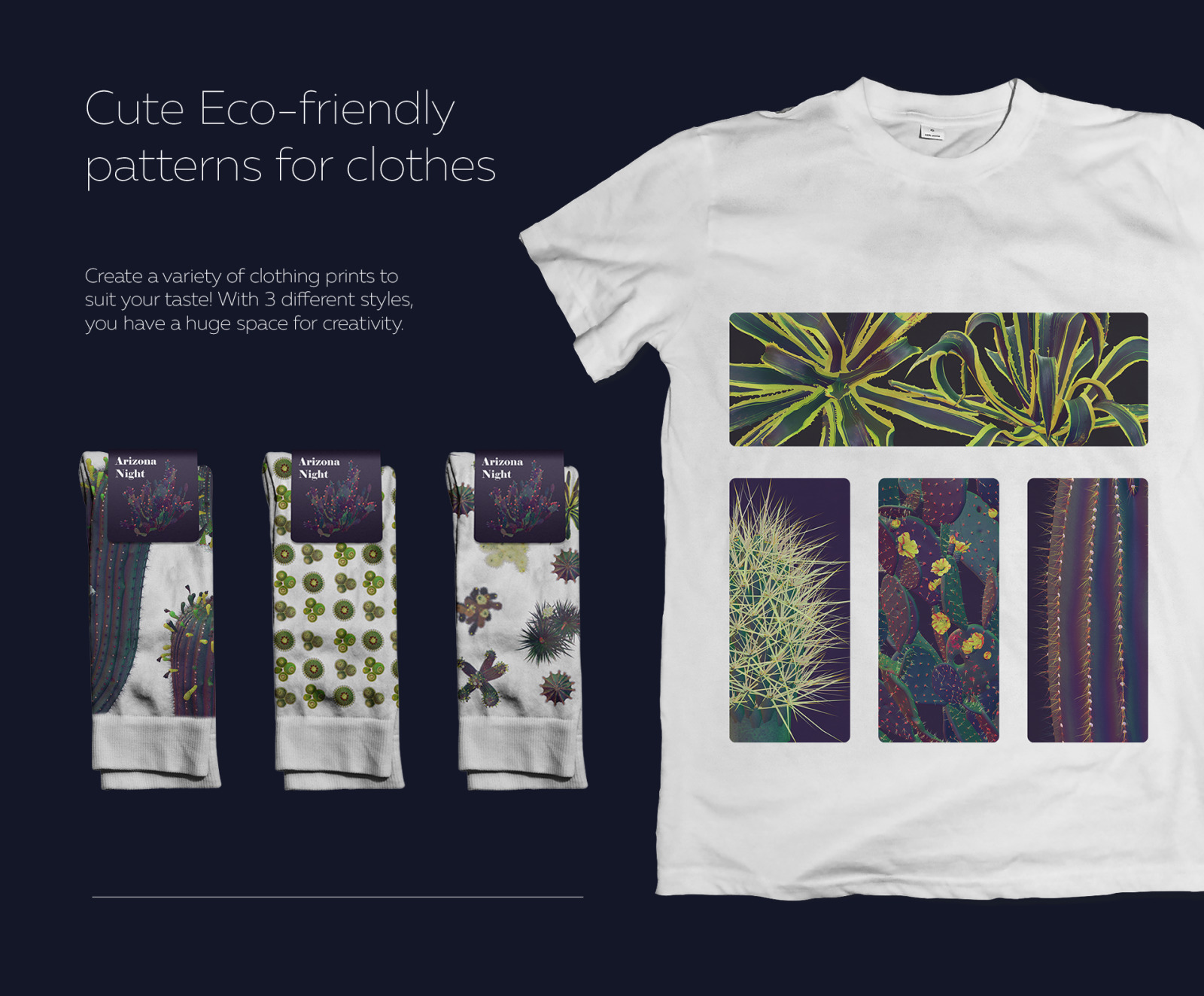 Night Arizona #02, 465 cactus and rock mockups + 70 patterns