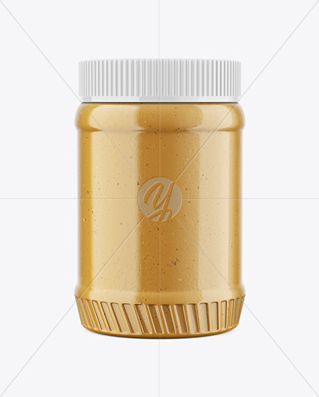 Clear Plastic Jar with Peanut Butter Mockup