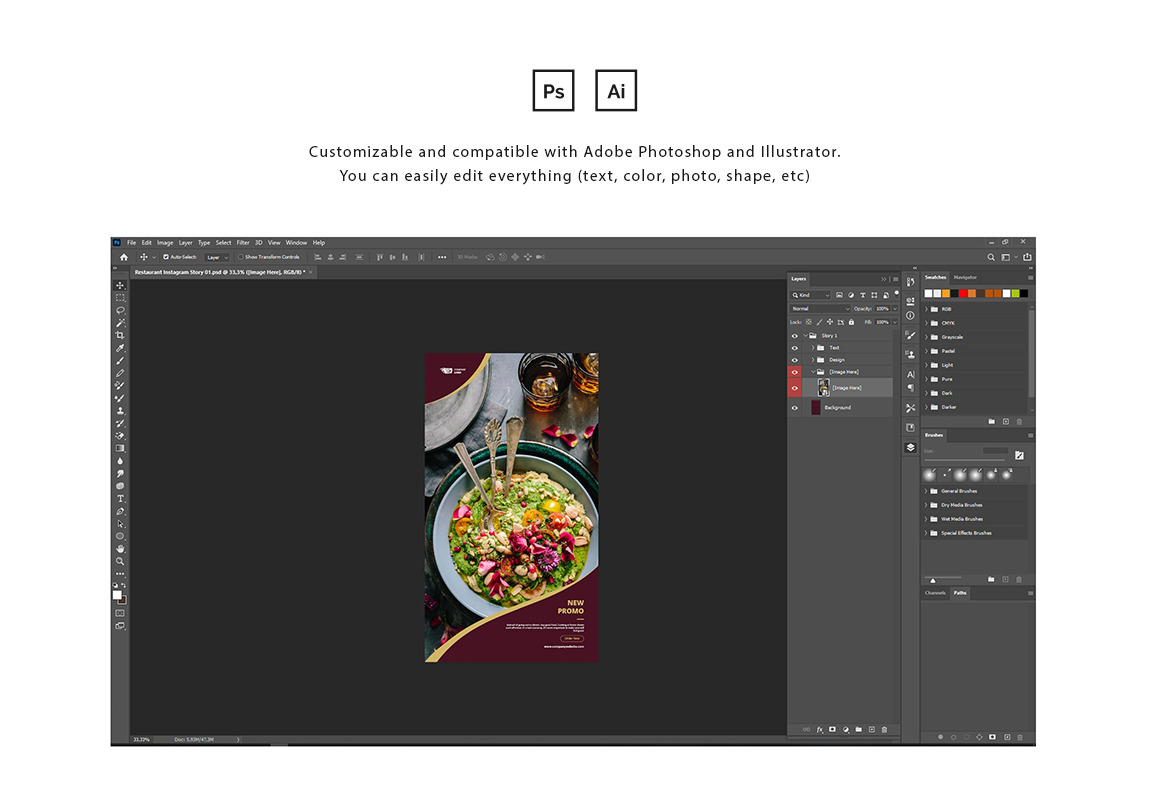 Restaurant Instagram Post and Story Template