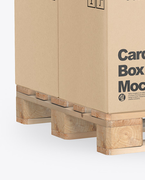 Wooden Pallet With Kraft Cardboard Boxes Mockup