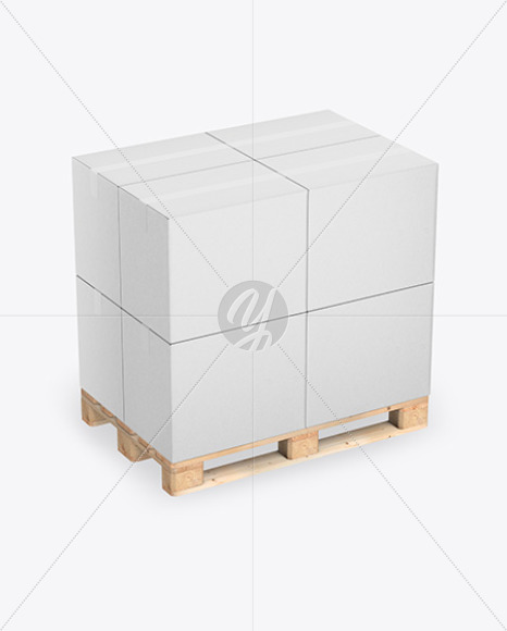 Wooden Pallet With Kraft Cardboard Boxes Mockup