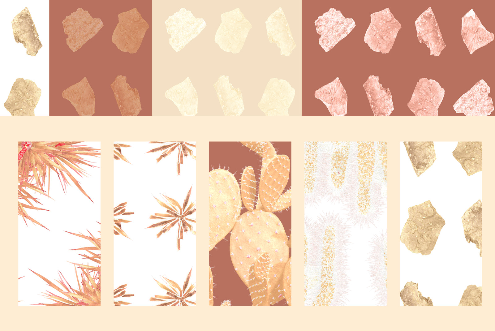 Gold of the desert #01, 155 cactus and rock mockups + 30 patterns