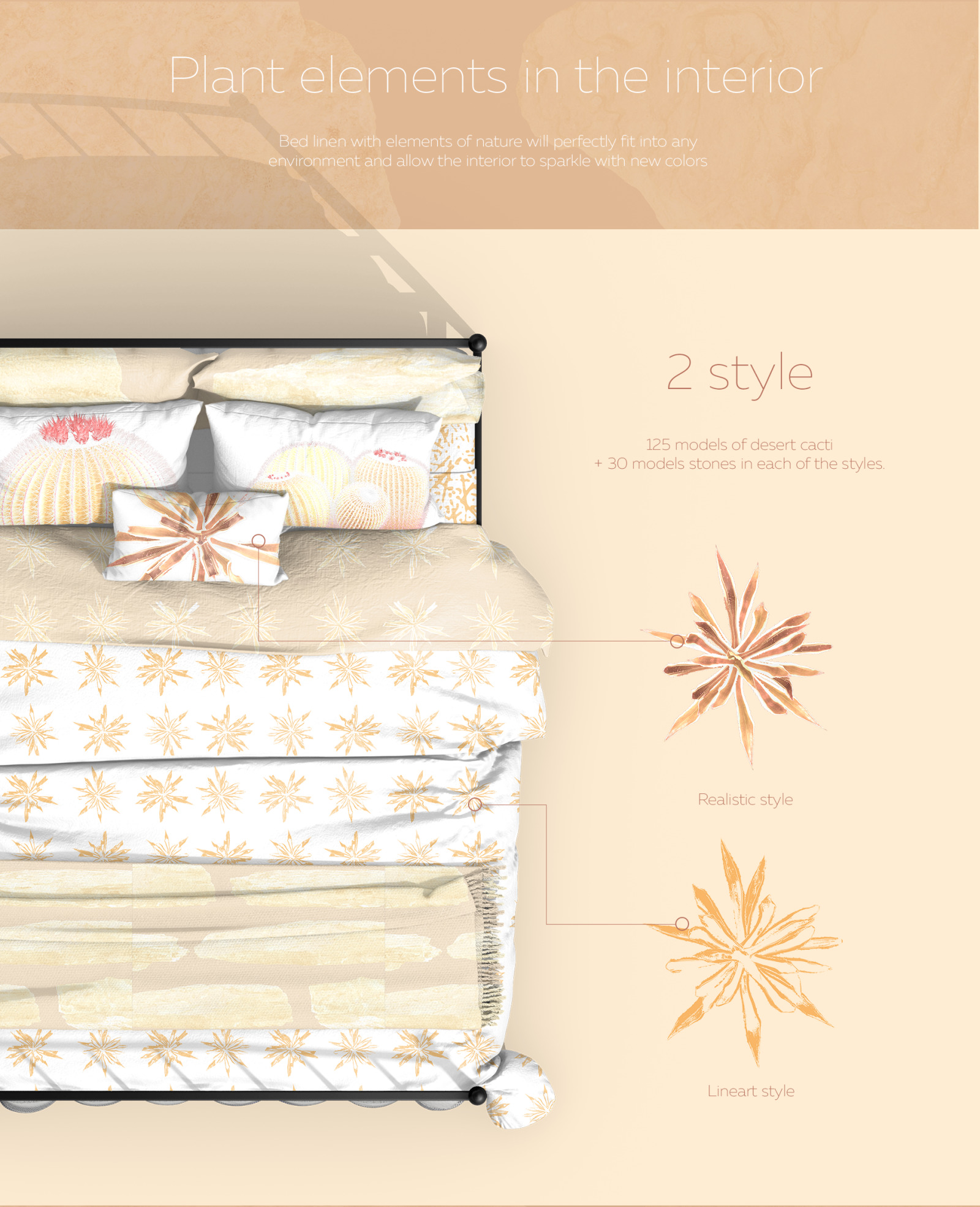 Gold of the desert #02, 310 cactus and rock mockups + 50 patterns