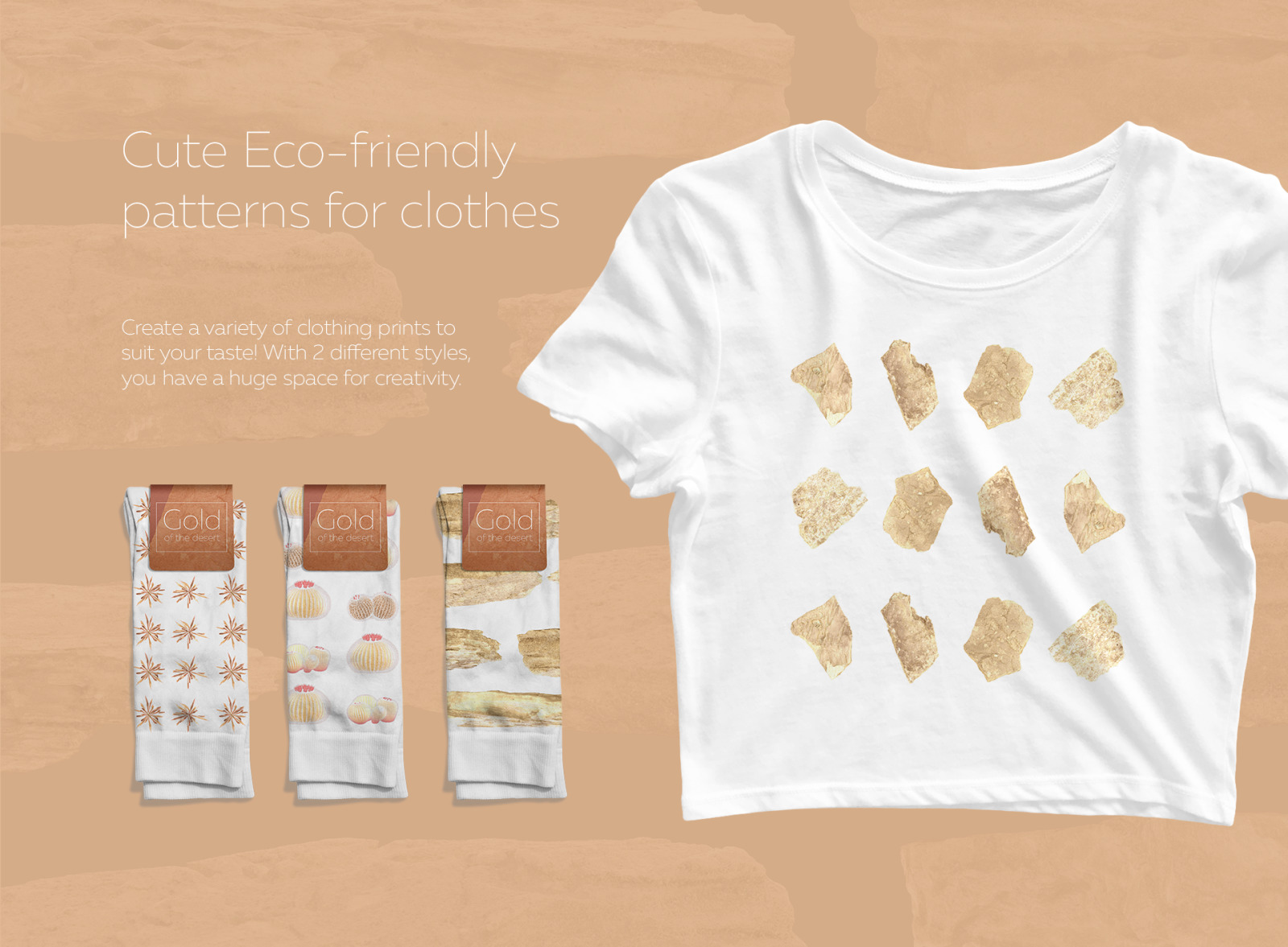 Gold of the desert #02, 310 cactus and rock mockups + 50 patterns