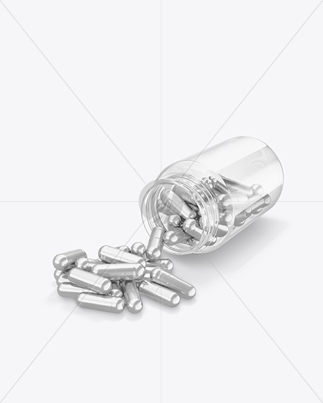 Clear Bottle with Metallized Pills Mockup