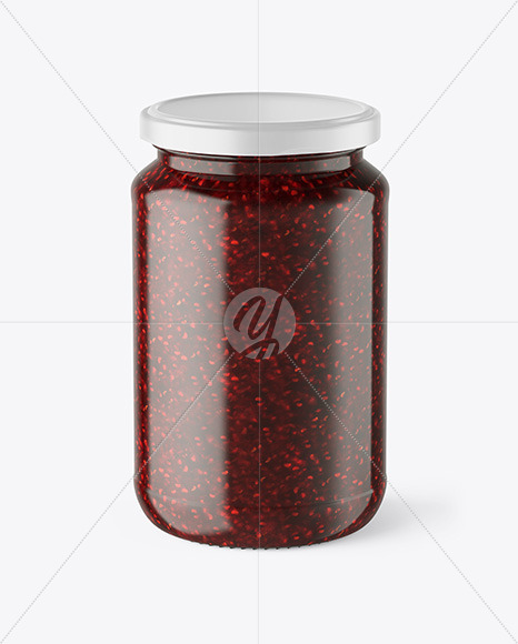 Clear Glass Jar with Raspberry Jam Mockup