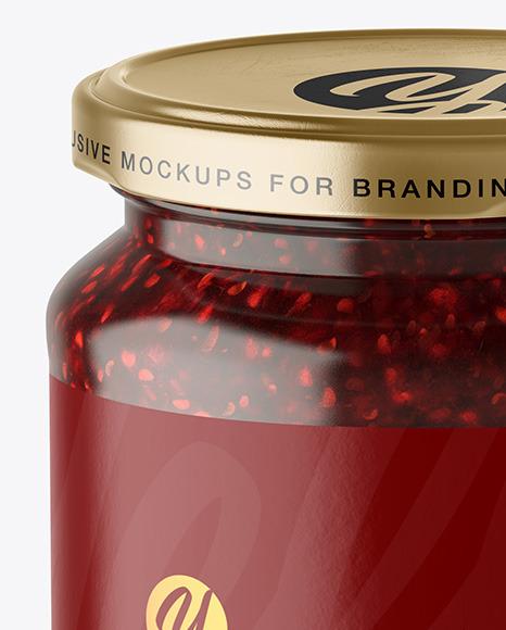 Clear Glass Jar with Raspberry Jam Mockup