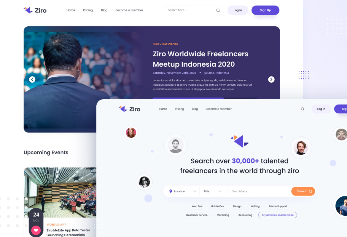 Ziro - Freelancer Directory Website Design Template