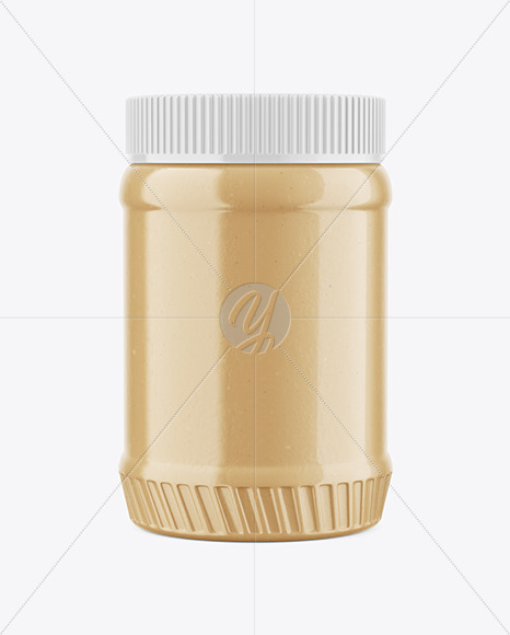 Clear Plastic Jar with Cashew Butter Mockup