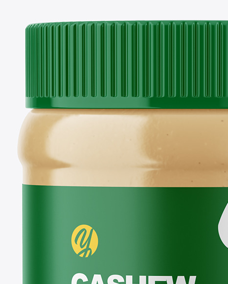 Clear Plastic Jar with Cashew Butter Mockup