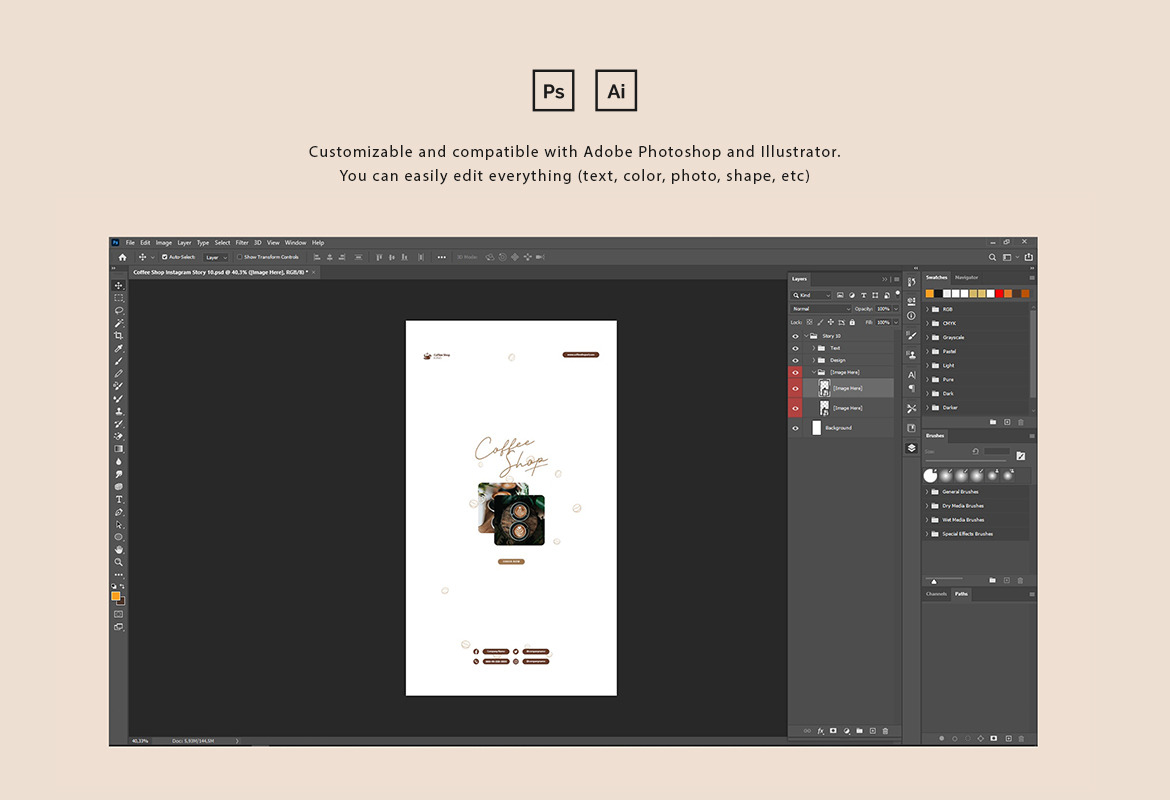 Coffee Shop Instagram Post and Story Template Coffee Shop Instagram Post and Story Template