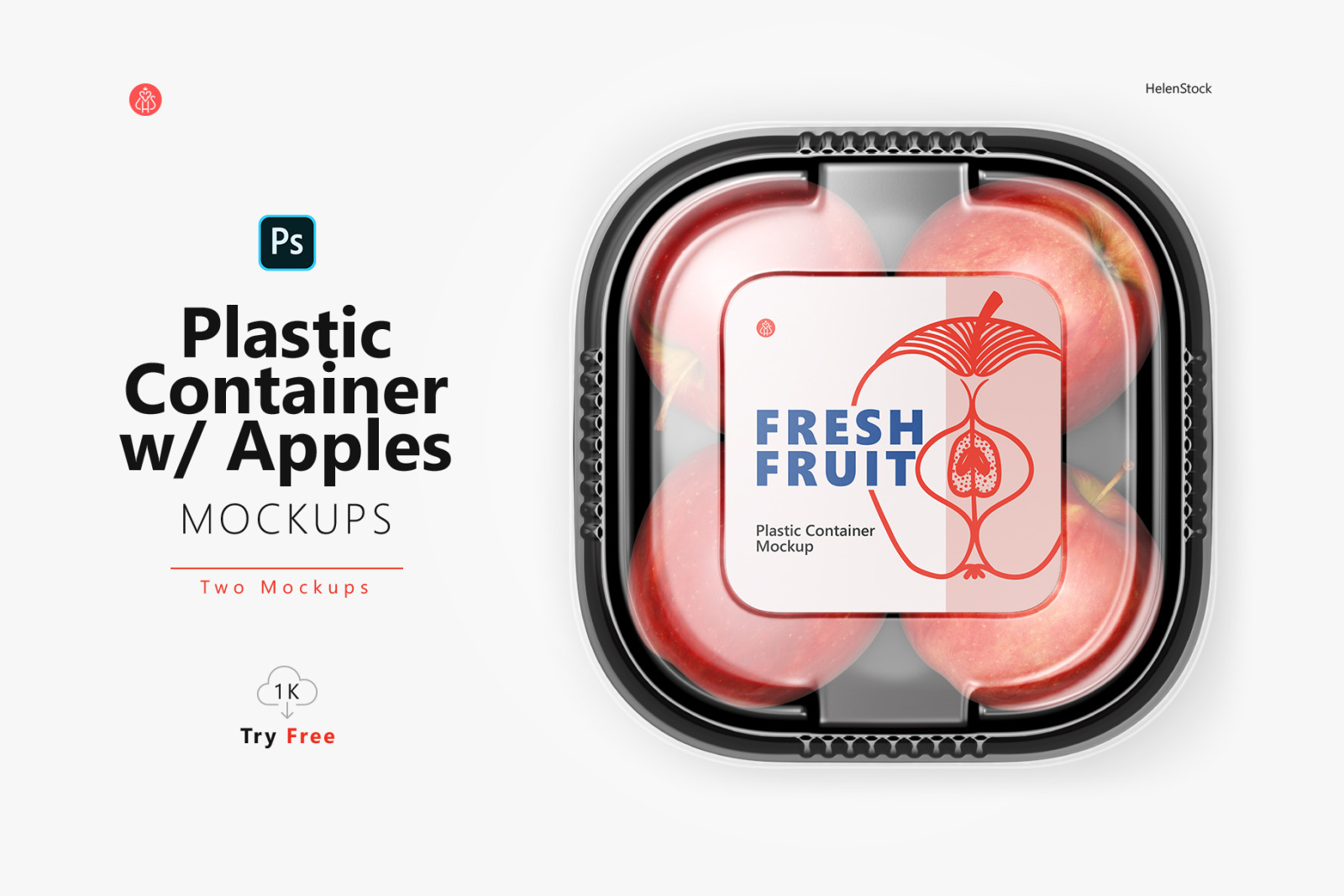 Plastic Container with Apples Mockups - Top View Plastic Container with Apples Mockups - Top View