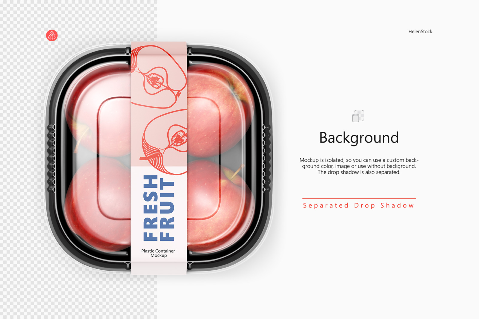 Plastic Container with Apples Mockups - Top View Plastic Container with Apples Mockups - Top View