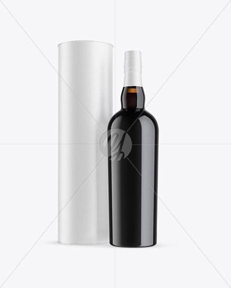 Amber Glass Port Wine Bottle with Tube Mockup