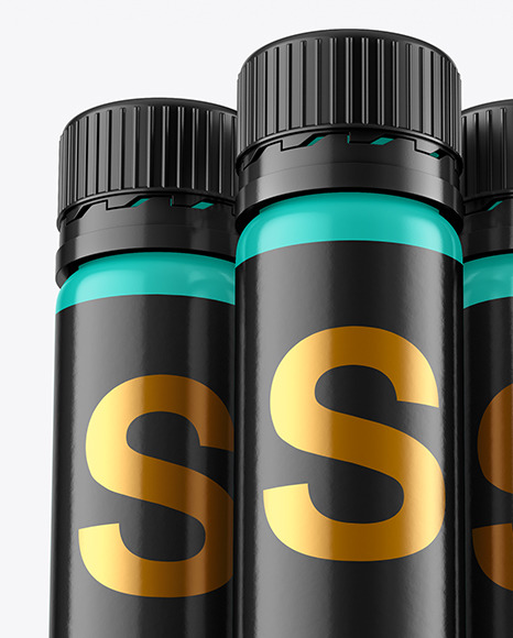 Three 25ml Glossy Sport Nutrition Bottles Mockup