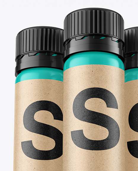 Three 25ml Glossy Sport Nutrition Bottles Mockup