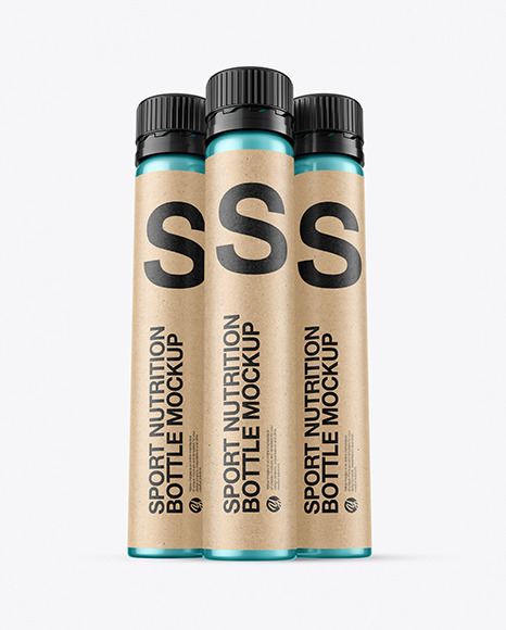 Three 25ml Metallic Sport Nutrition Bottles Mockup